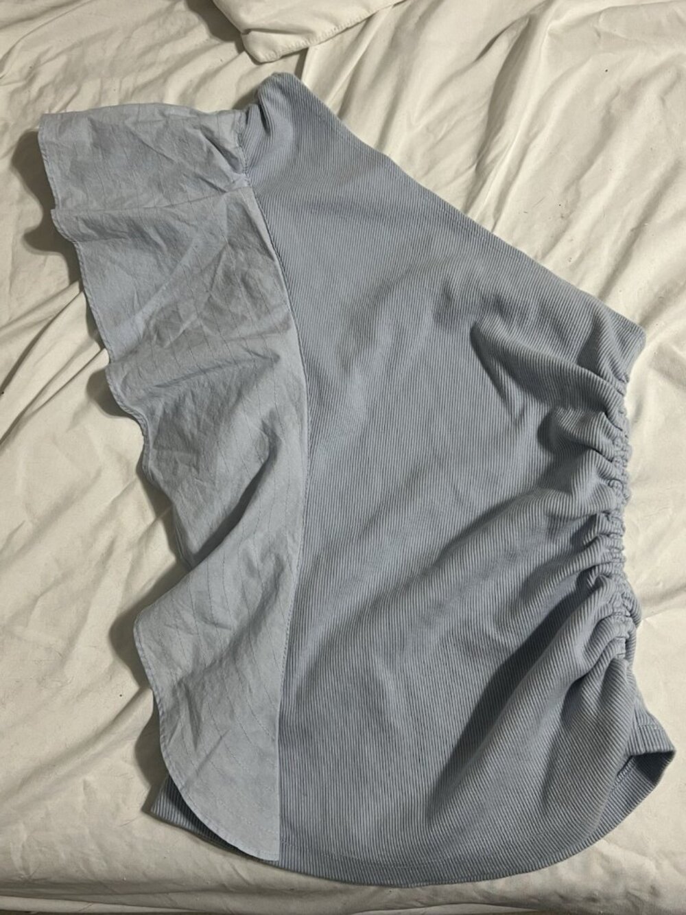 NWT Anthropologie Light Blue One Shoulder Ribbed Top With Ruffle Detail Size XS